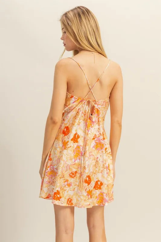 HYFVE Floral Cowl-Neck Satin Mini Dress