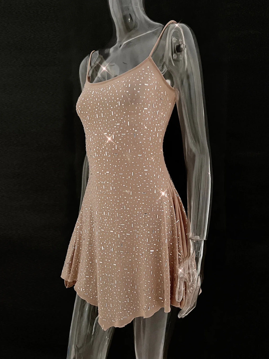 Rhinestone-Detail Mini Cami Dress