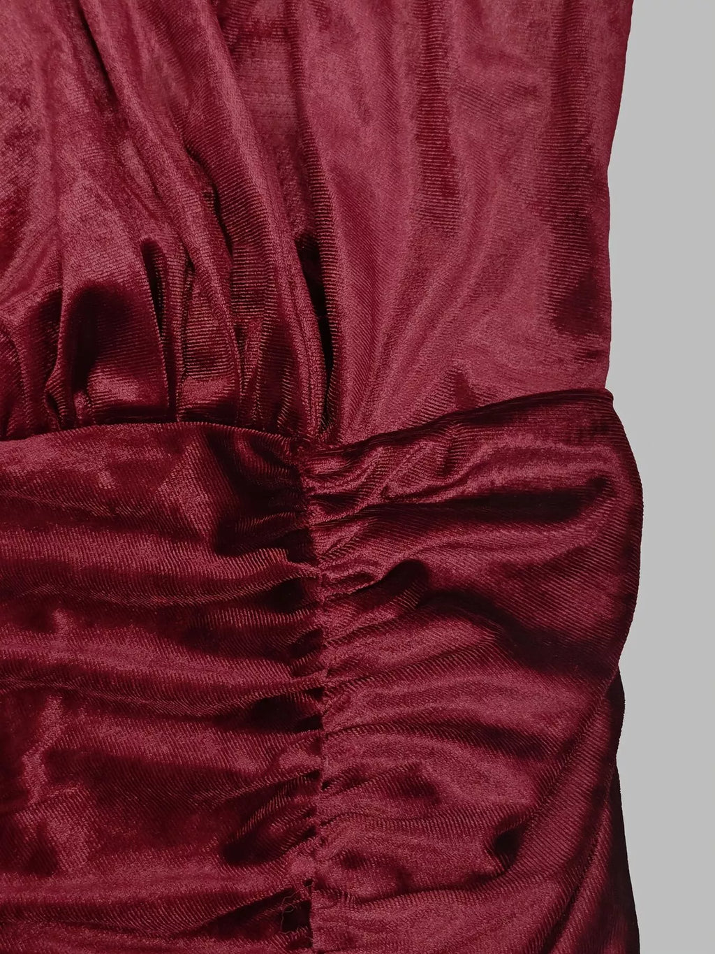 Velvet Mock-Neck Ruched Slit Maxi Dress