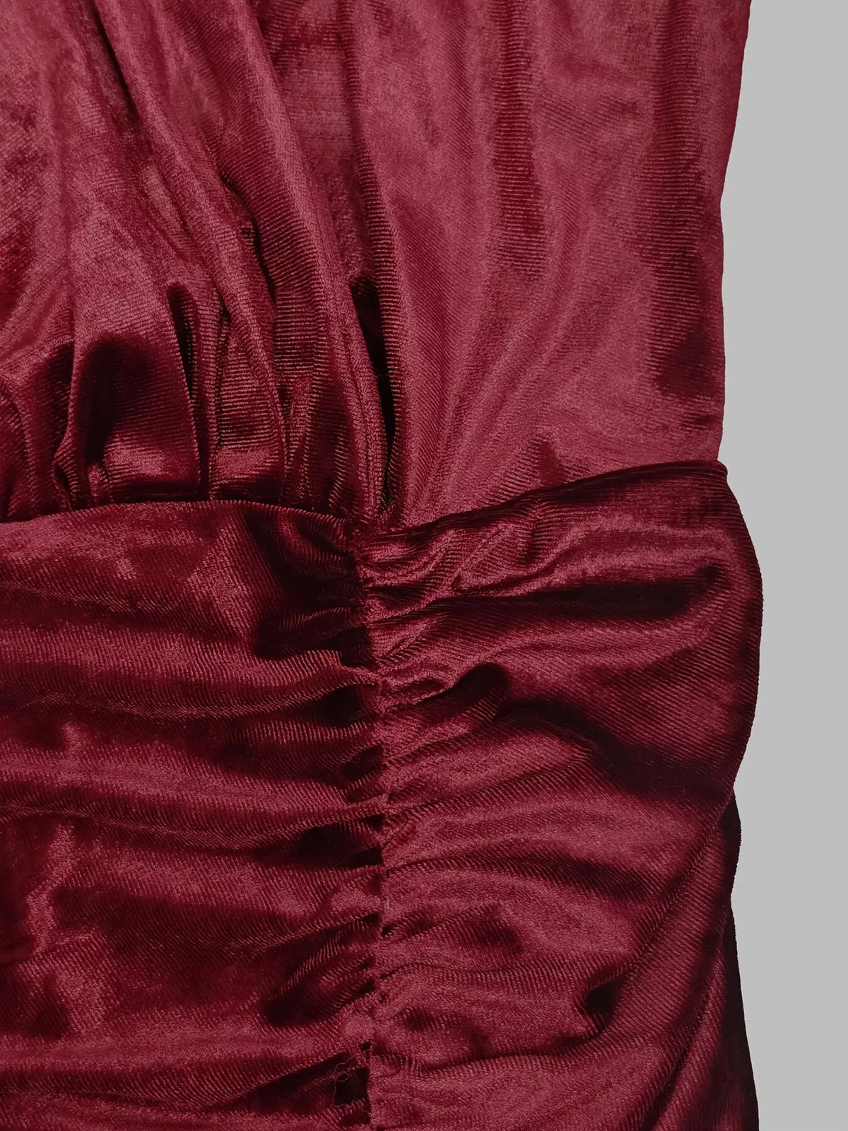 Velvet Mock-Neck Ruched Slit Maxi Dress
