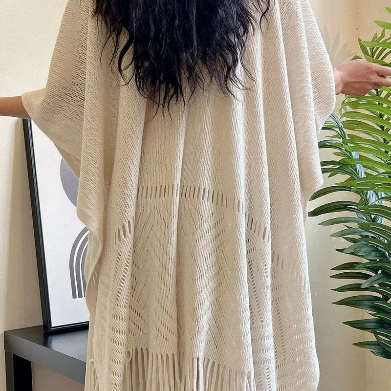 Cotton Openwork Fringe Scarf Shawl