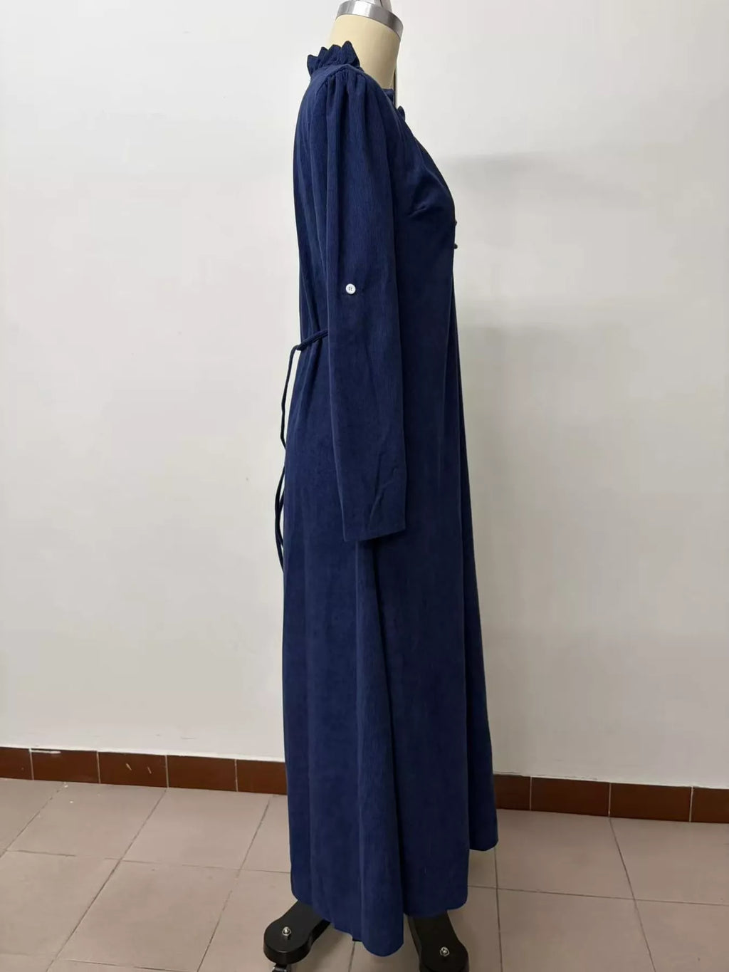Frill V-Neck Roll-Tab Sleeve Maxi Dress, XS–3XL