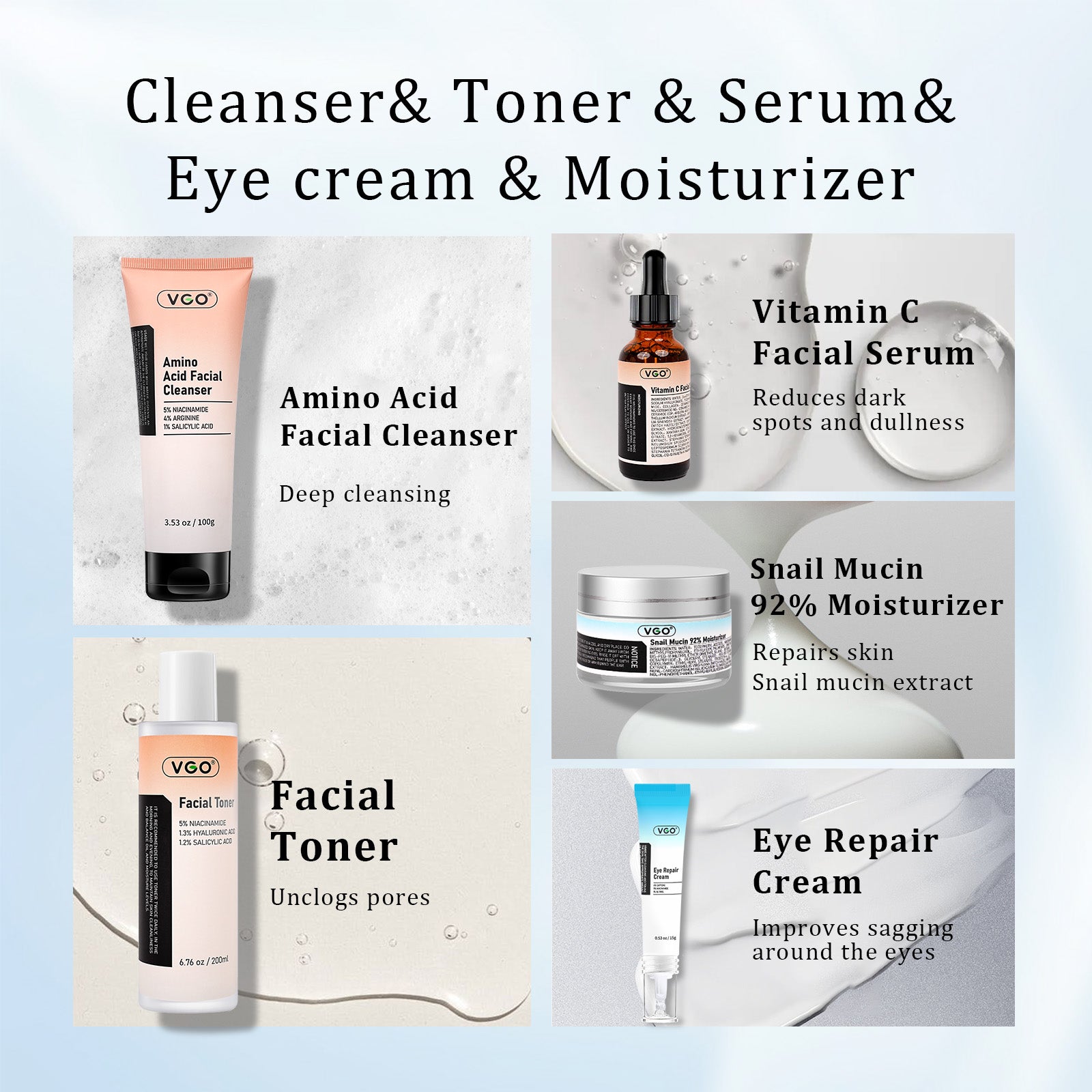 Complete Skincare Ritual Set — Cleanser + Toner + Serum + Eye Cream + Moisturizer — Prime Trend Market