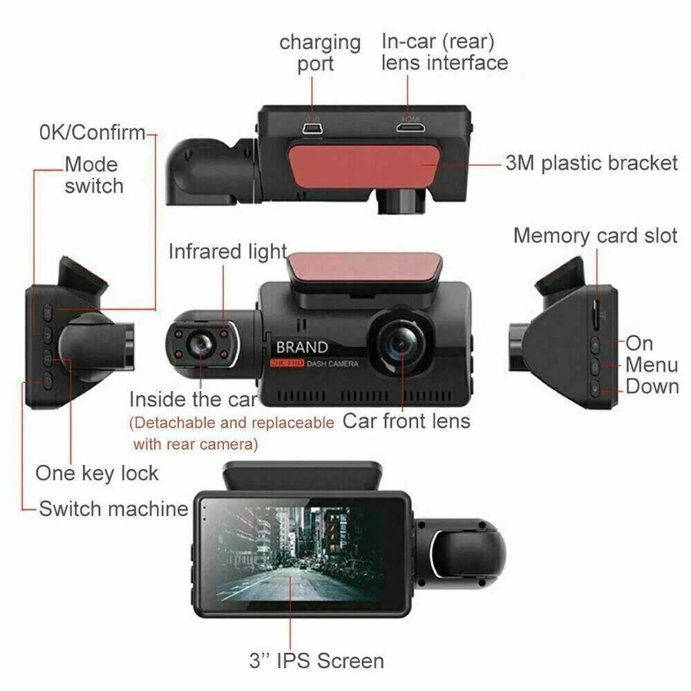 1080P Dual Lens Dash Cam | G-Sensor | Front & Interior Recording | Loop Recording — Prime Trend Market