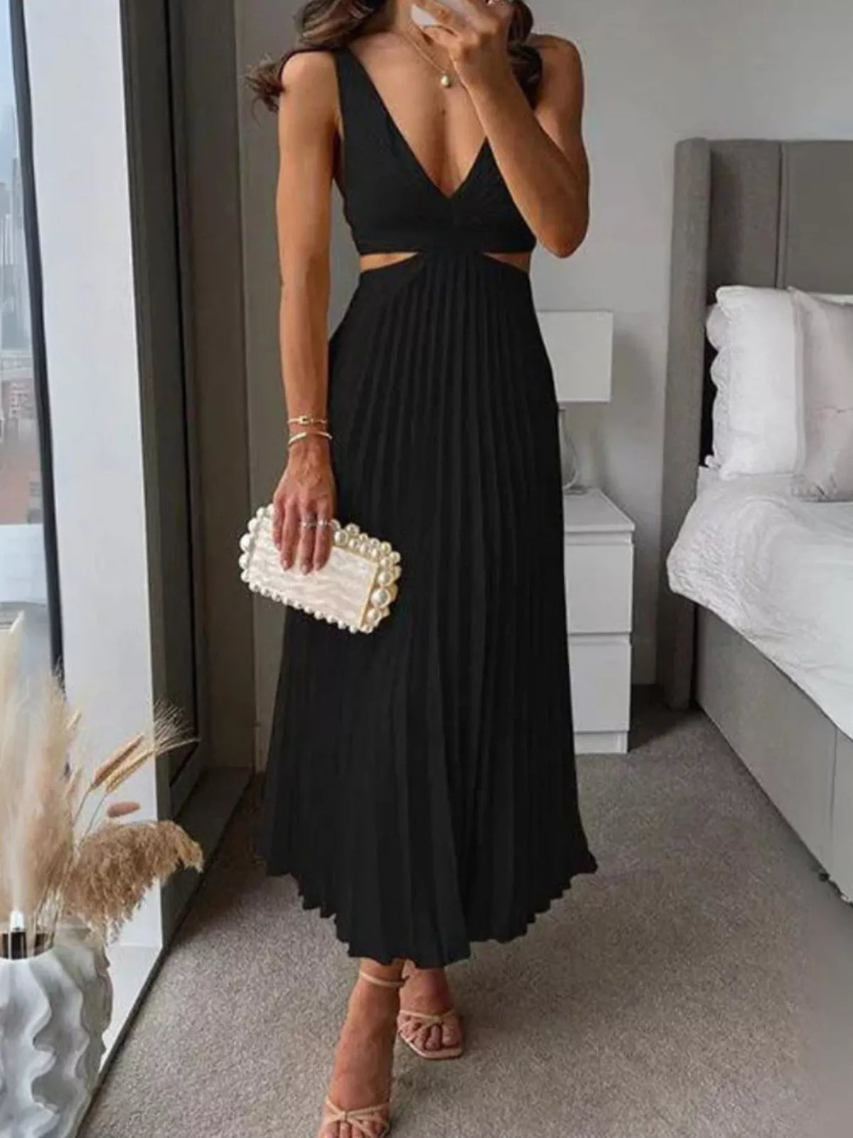 Pleated Cut-Out Midi Dress | S–2XL