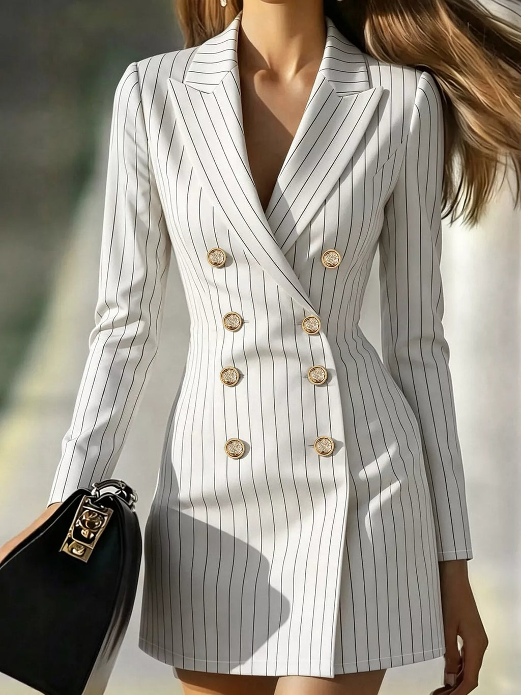 Striped Double-Breasted Blazer Dress