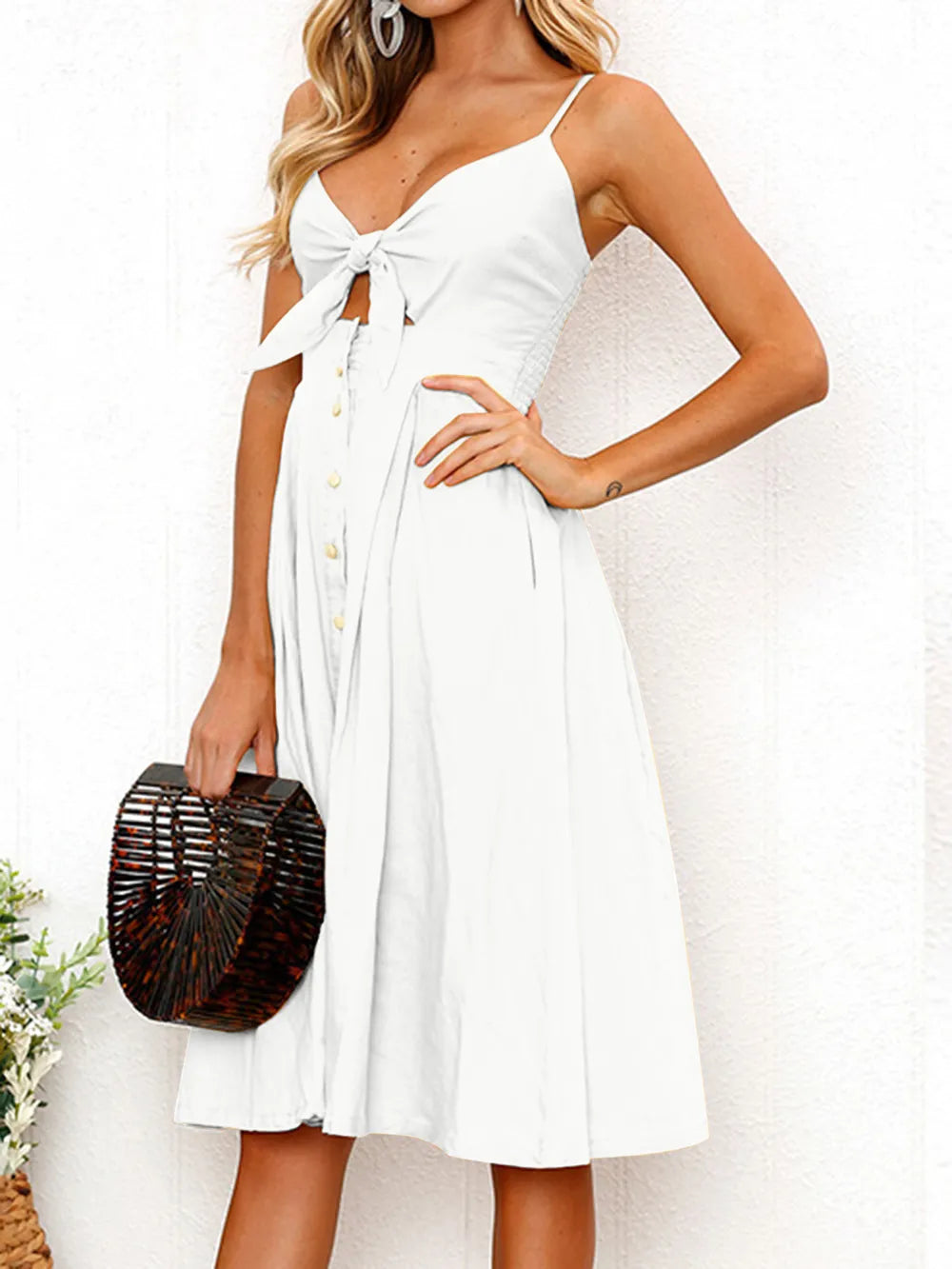Sweetheart Tie-Front Cutout Cami Dress