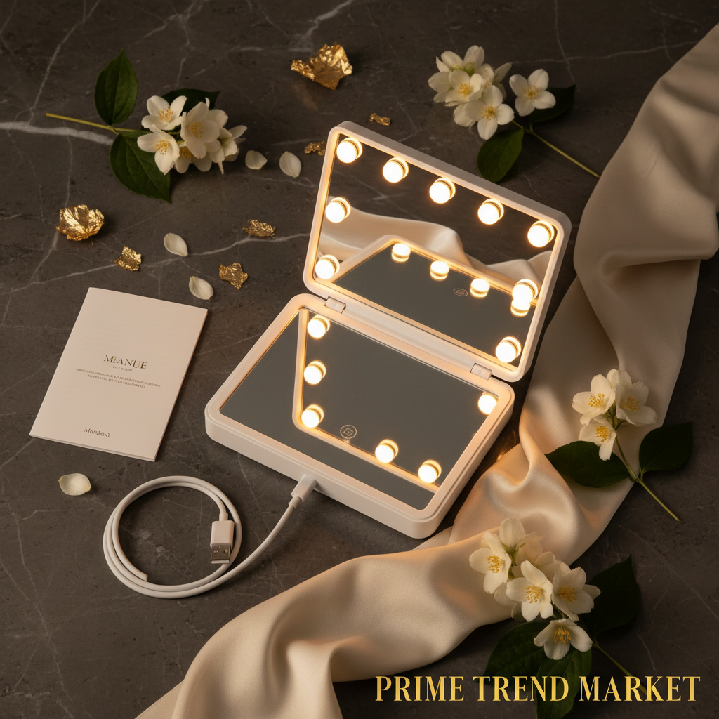 LED Lighted Makeup Vanity Mirror – 3 Light Colors, Touch Screen, USB Rechargeable | White — Eliza & Tuan