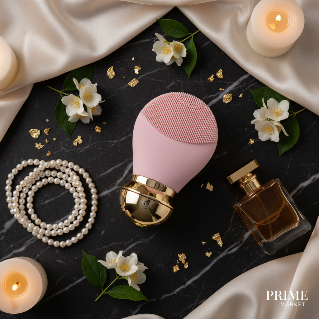 Sonic Silicone Face Cleansing Brush | 4-Mode Vibration Deep Pore Cleanser with Gold Charging Dock — Prime Trend Market