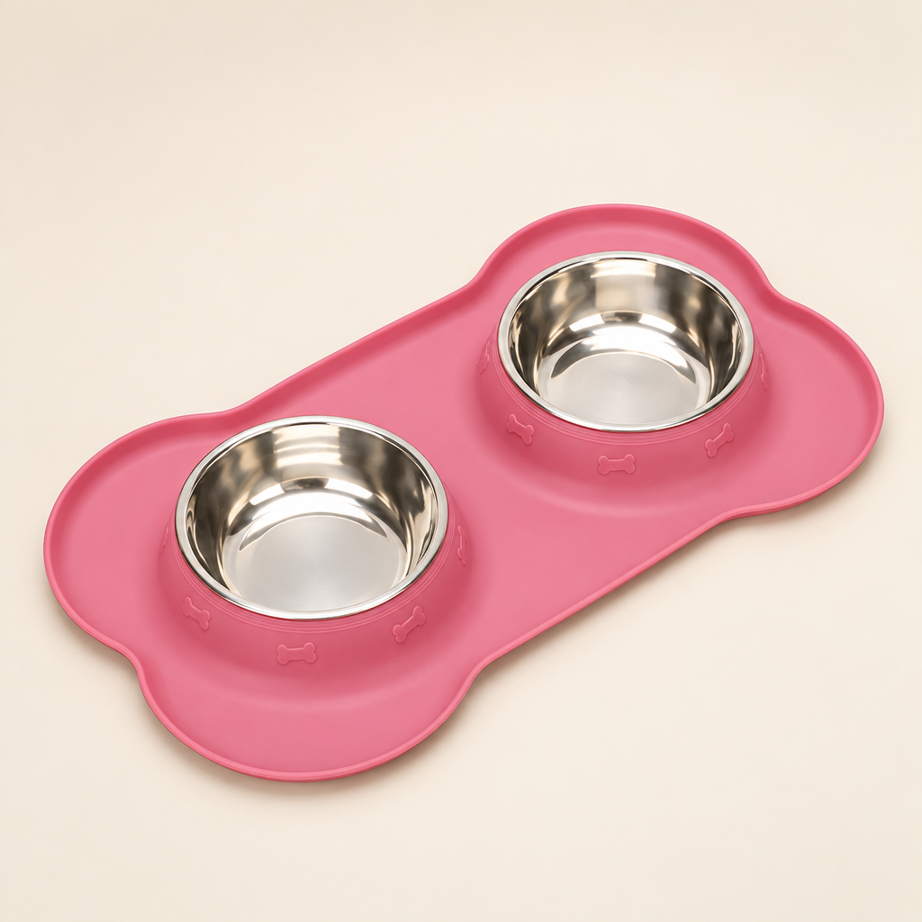 Foldable silicone anti-spill double pet bowl