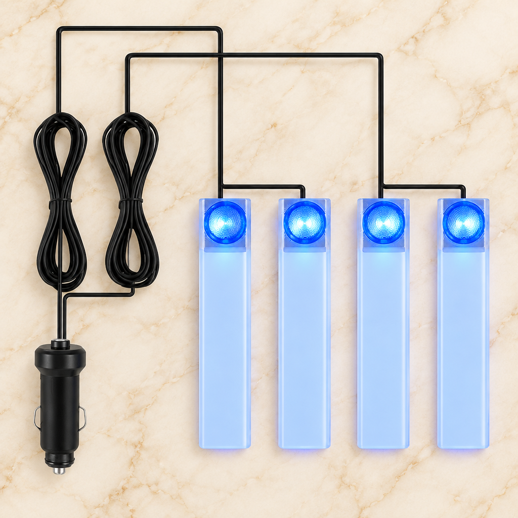 4Pcs Car Interior LED Atmosphere Light Set – Blue Ambient Glow