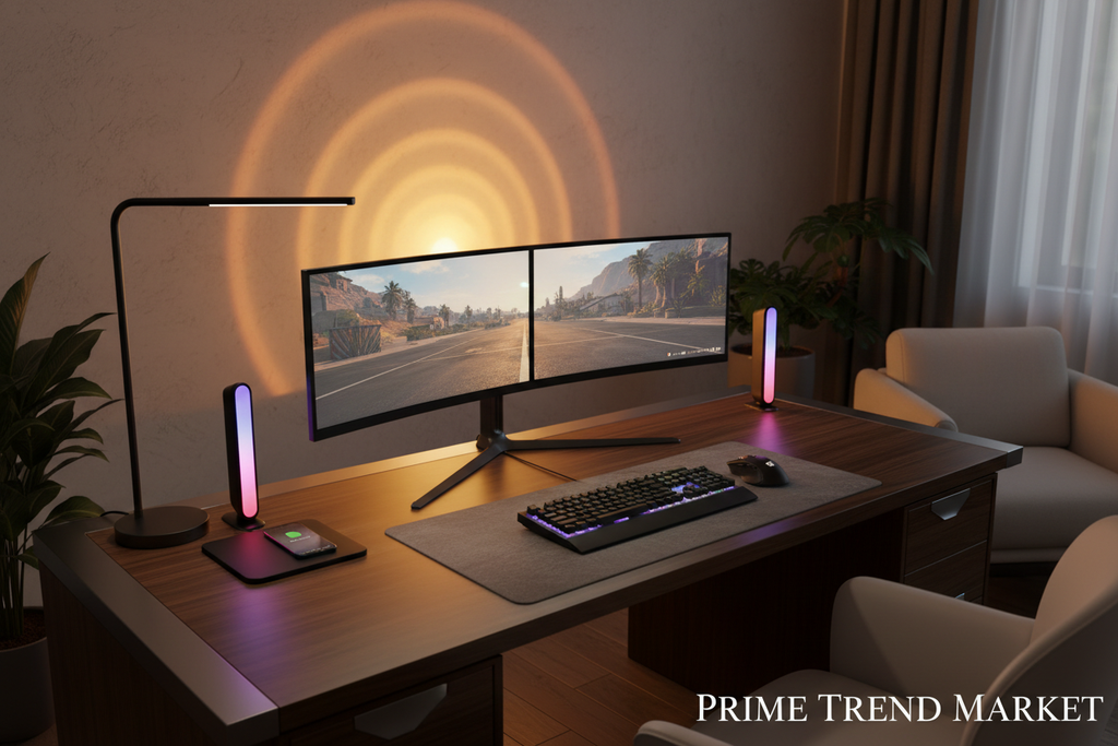 Home Vibe Bundle | Sunset Projection Lamp + RGB Gaming Speaker + LED Desk Lamp Charger — Prime Trend Market