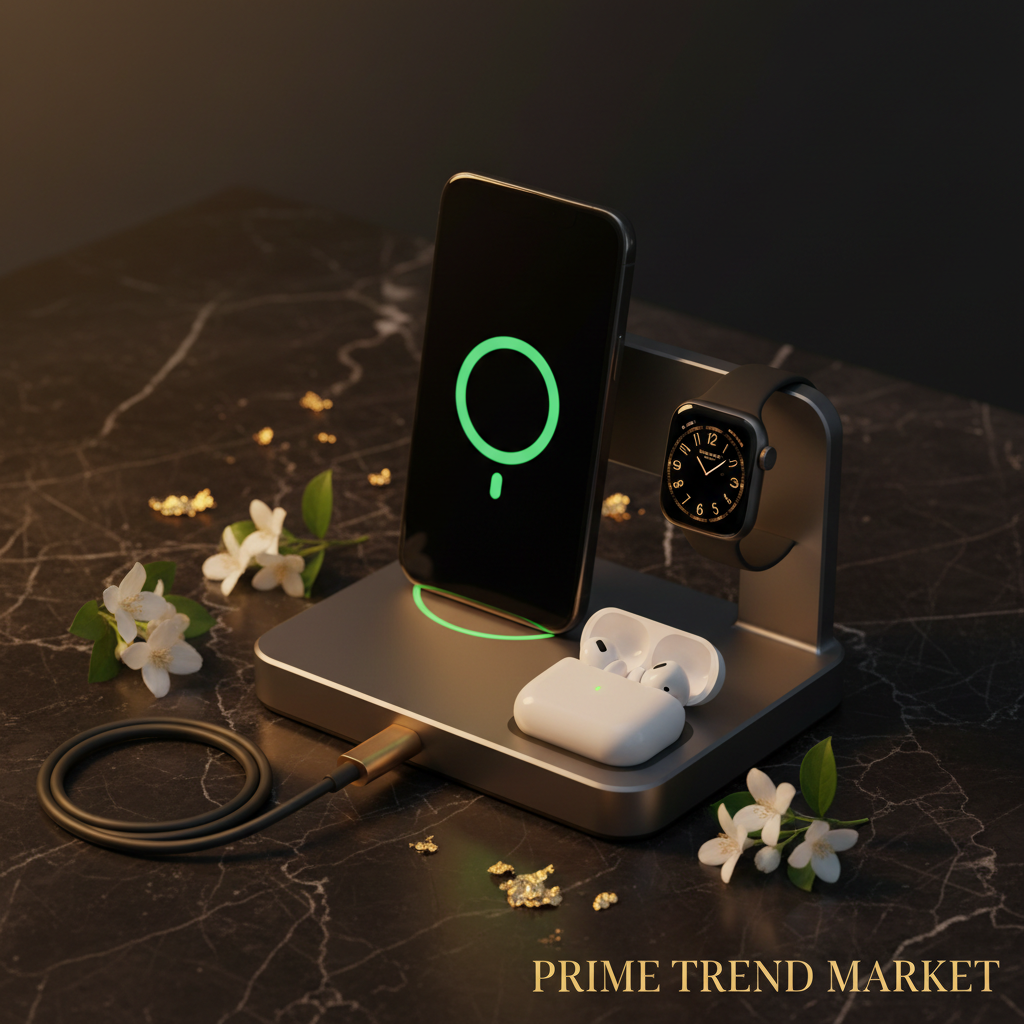 3-in-1 15W Magnetic Wireless Charger with Retractable Cord — iPhone, Apple Watch & AirPods — Prime Trend Market