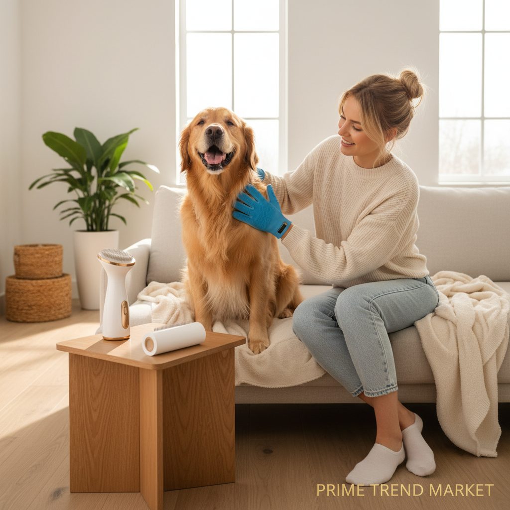 Pet Grooming Essentials Kit — Grooming Gloves + 3-in-1 Steam Brush + Pet Hair Roller — Prime Trend Market