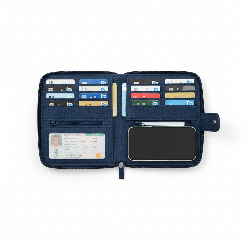 Travel Passport Wallet | 12-Cell Organizer | Water-Repellent | Card, ID & Phone Holder — Eliza & Tuan