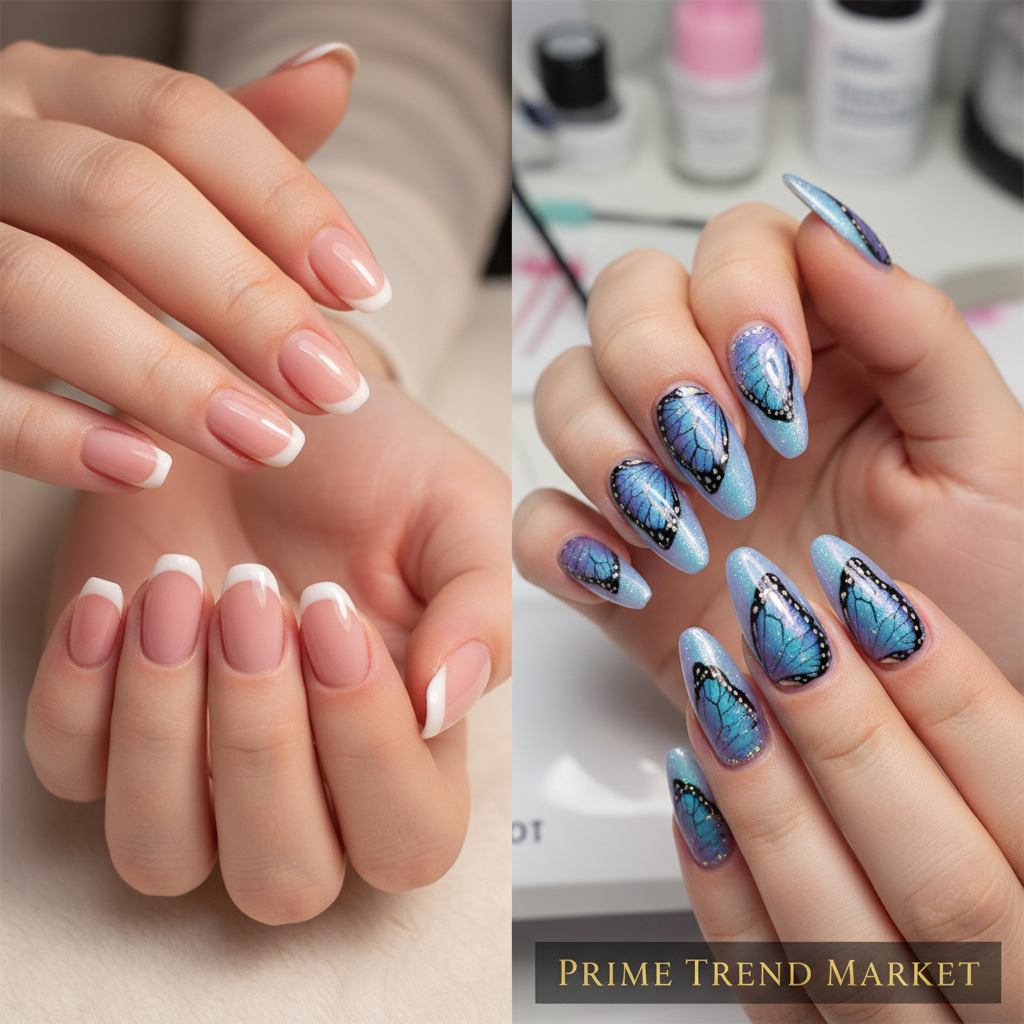 Handmade UV Butterfly Nail Patches — Long Ladder Press-On Nails XS-L — Prime Trend Market