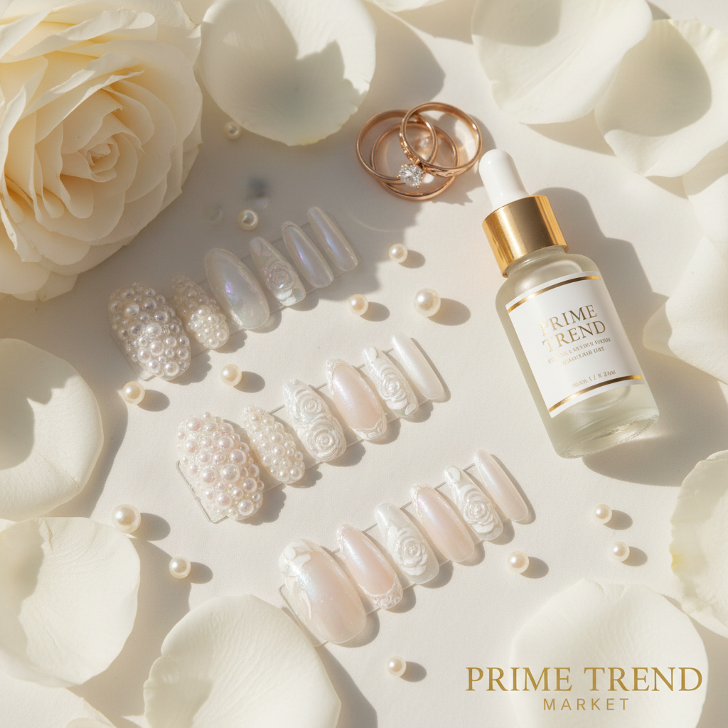 Bridal Nail Bundle — Aurora White + French Flower Press-On Nails + Cuticle Oil — Prime Trend Market