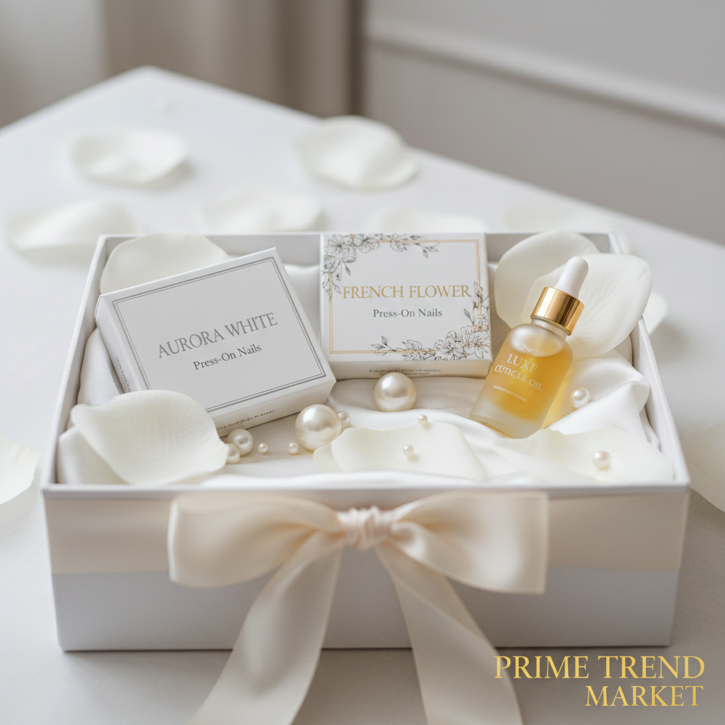 Bridal Nail Bundle — Aurora White + French Flower Press-On Nails + Cuticle Oil — Prime Trend Market