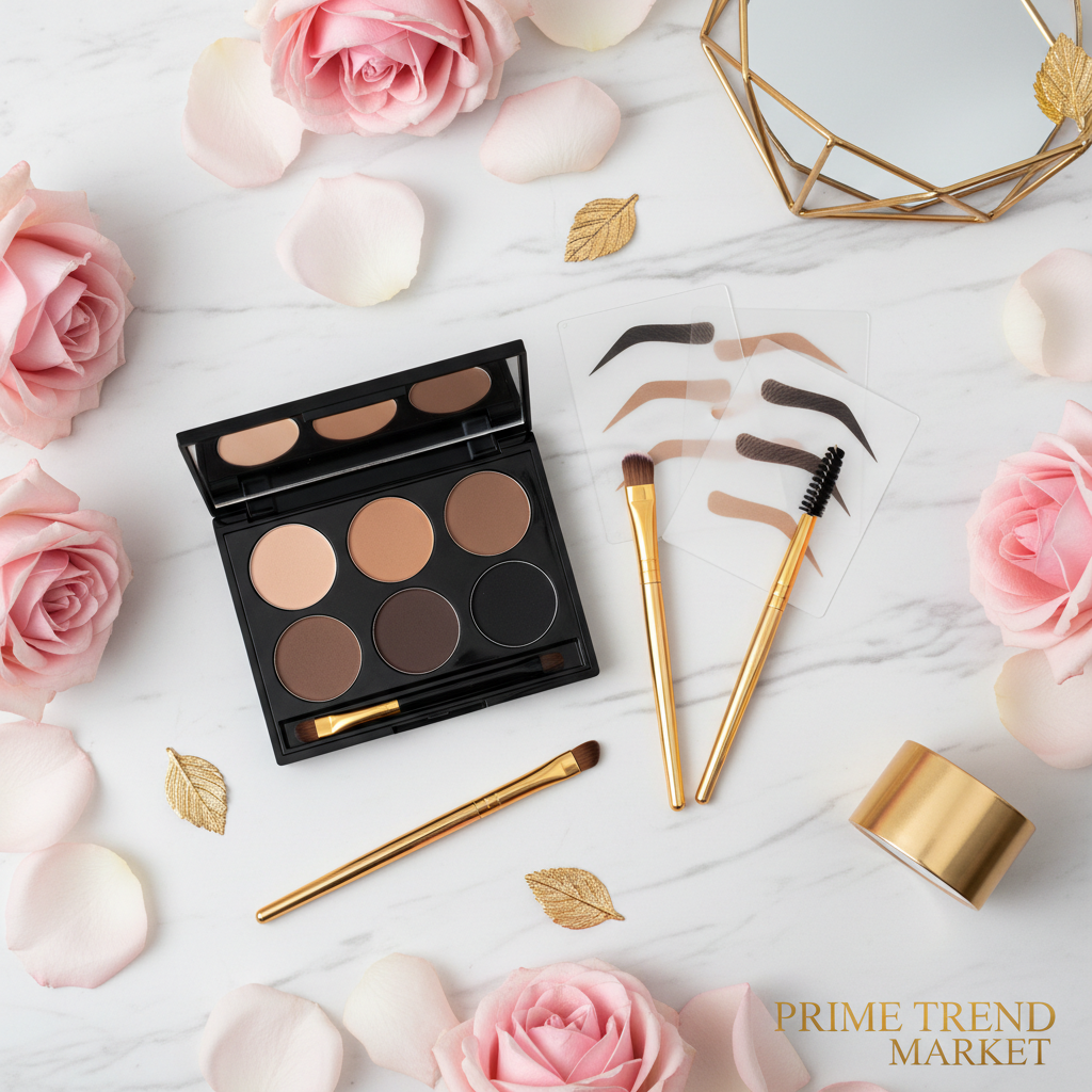 Eyebrow Cream Powder Palette Kit – Brow Powder, Stencil Cards & Brush | Perfect Brows for Beginners & Pros — Prime Trend Market