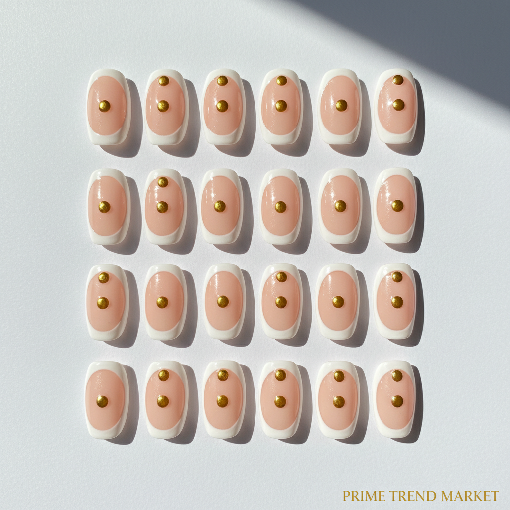 Minimalist Circle Press On Nails — 24 PCS Short Almond & Oval French Tip | Glue-On Fake Nails — Prime Trend Market