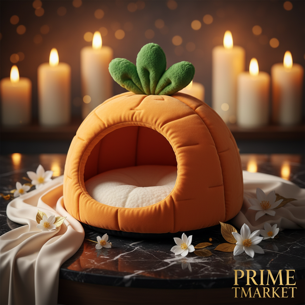 Premium Carrot Cat Pet Bed — Novelty Soft Cloth Kennel, Cozy & Cute, 2 Sizes — Prime Trend Market