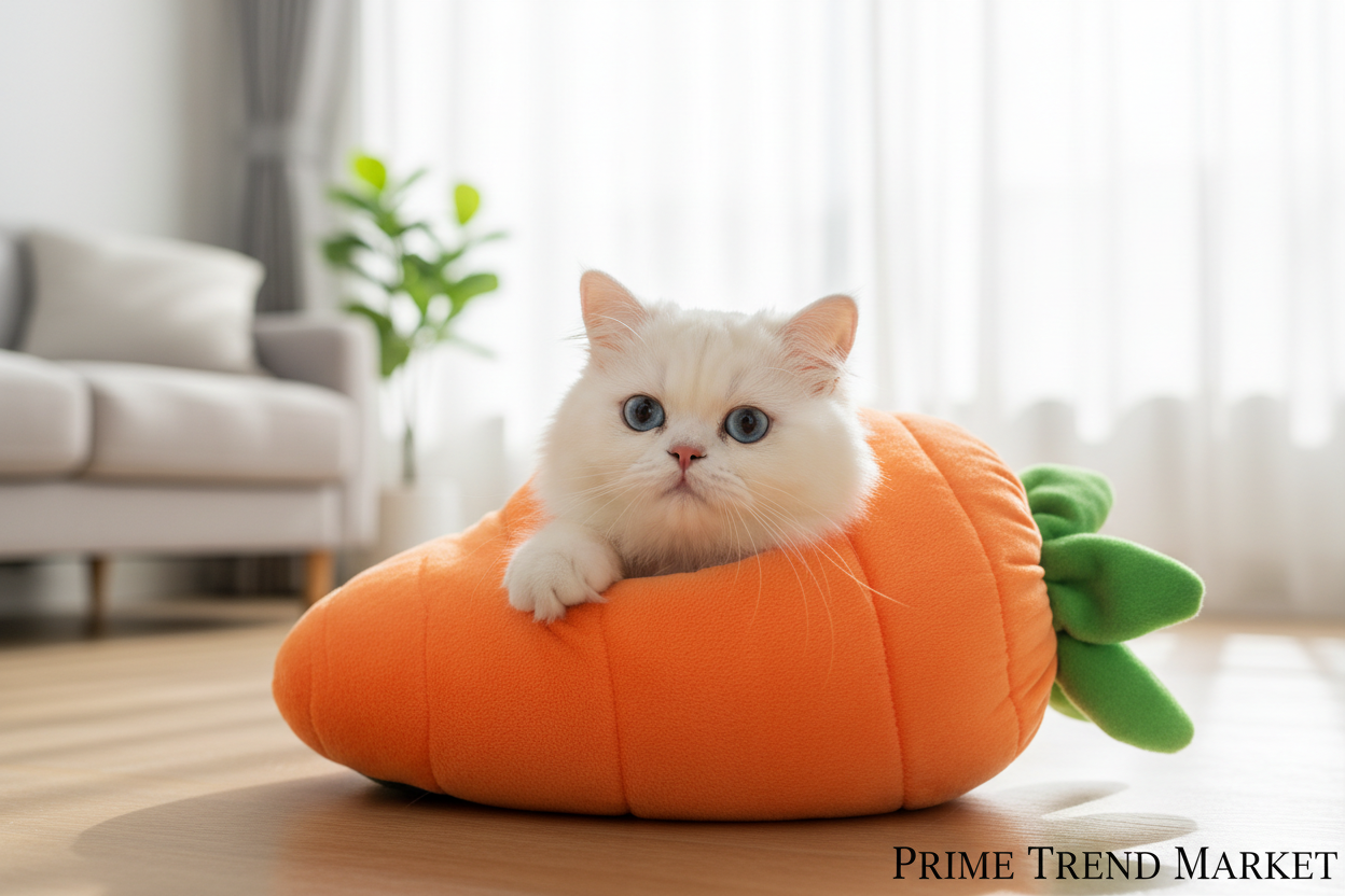 Premium Carrot Cat Pet Bed — Novelty Soft Cloth Kennel, Cozy & Cute, 2 Sizes — Prime Trend Market