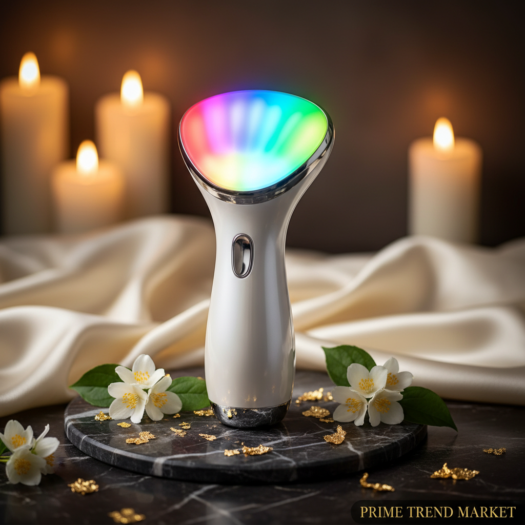 Luxury 7-Color LED EMS Face & Neck Beauty Massager — Negative Ion, Infrared, Ultrasonic Skin Rejuvenation — Eliza & Tuan