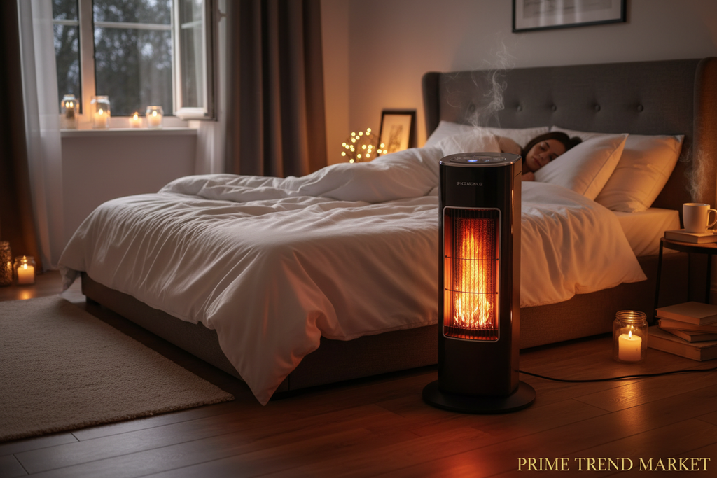 1500W Ceramic Tower Space Heater — 3D Flame Effect, 90° Oscillating, Remote Control & 12H Timer — Prime Trend Market