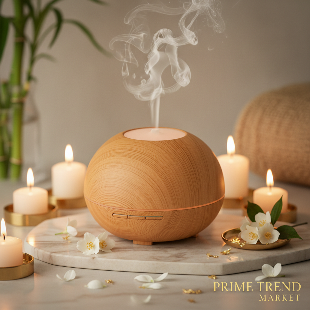 Luxury Wood Grain Ultrasonic Aroma Diffuser — Japandi Home Scent Decor — Prime Trend Market
