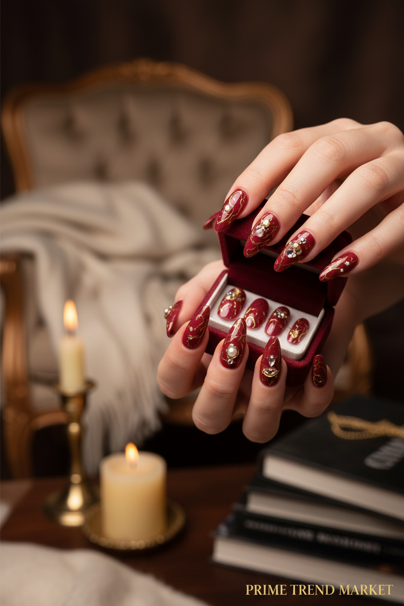 Rose Red Artistic Press-On Nails — Detachable Wearable Fake Nails | 24pcs + Glue — Prime Trend Market