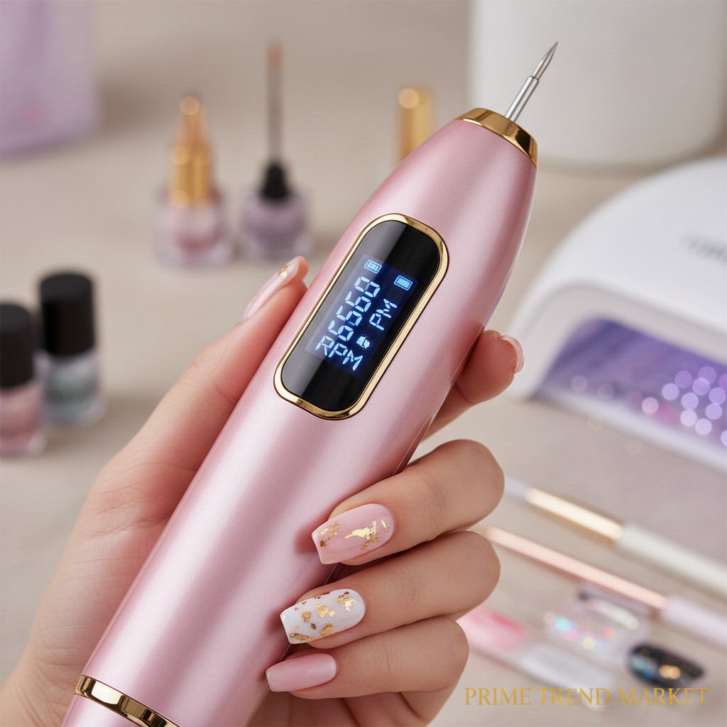45000RPM Cordless Electric Nail Drill – LCD Display, 6 Bits, Rechargeable — Prime Trend Market
