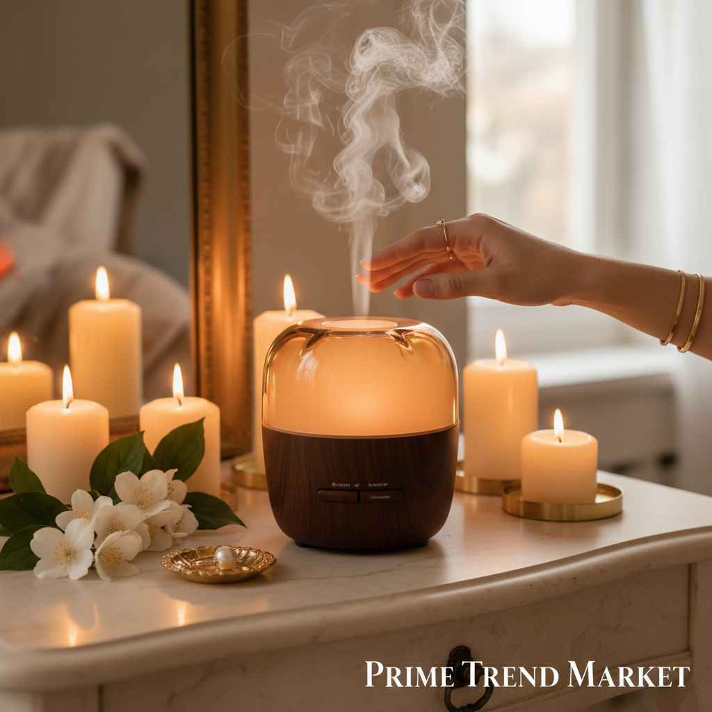 Luxury Solid Wood Glass Aroma Diffuser & Humidifier — Ultrasonic, Aromatherapy, Sleep Aid, Timer — Prime Trend Market