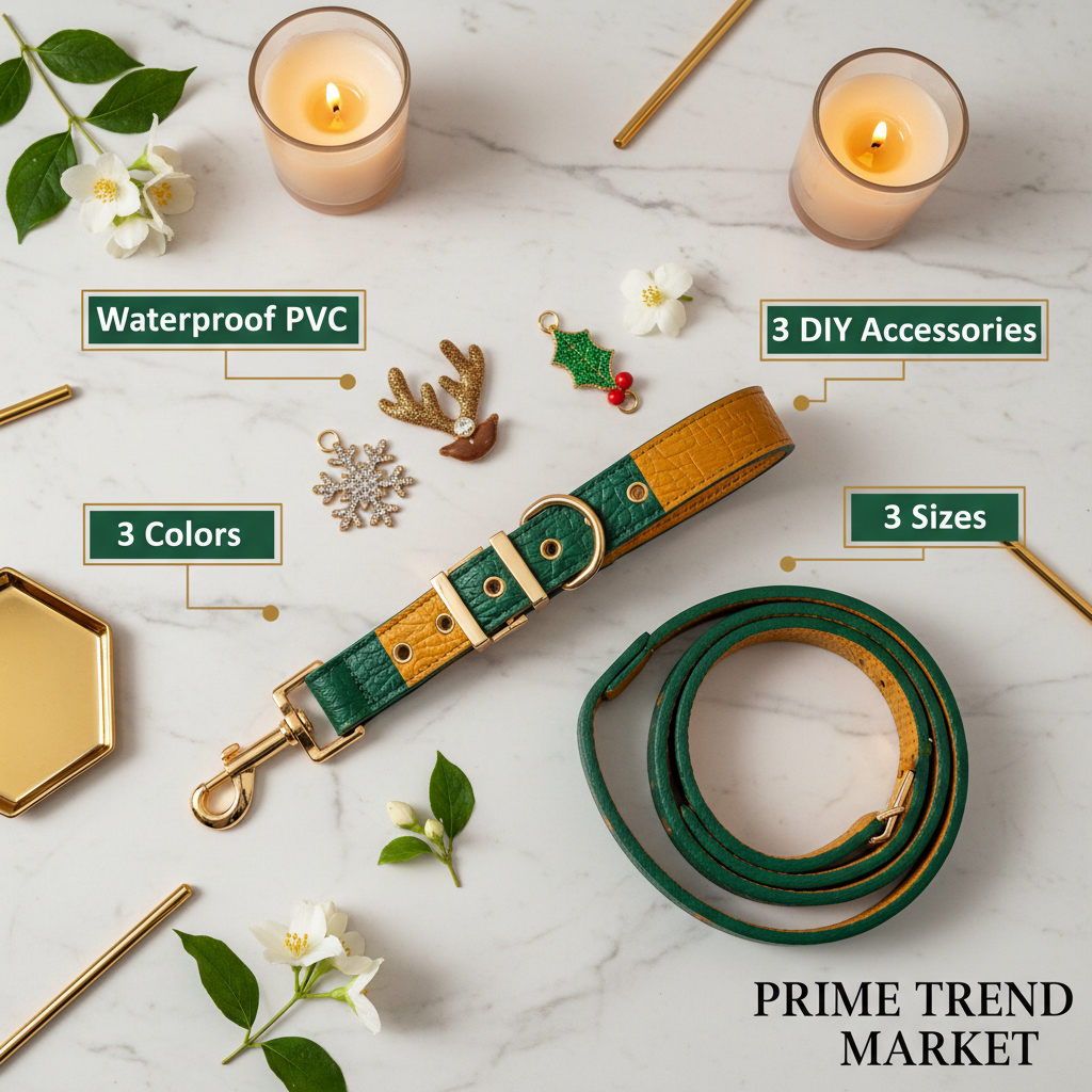 Dual-Color Embossed Pet Leash Set — Waterproof PVC Collar & Leash with DIY Accessories for Dogs — Prime Trend Market
