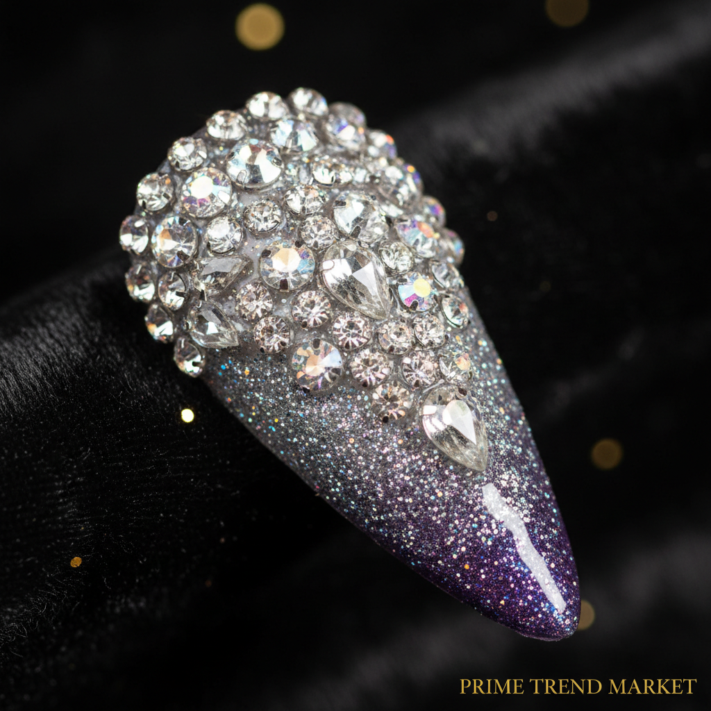 Rhinestone Crystal Cascade Press On Nails – Glitter Gradient PMMA Acrylic, Bling Luxury Nails — Prime Trend Market