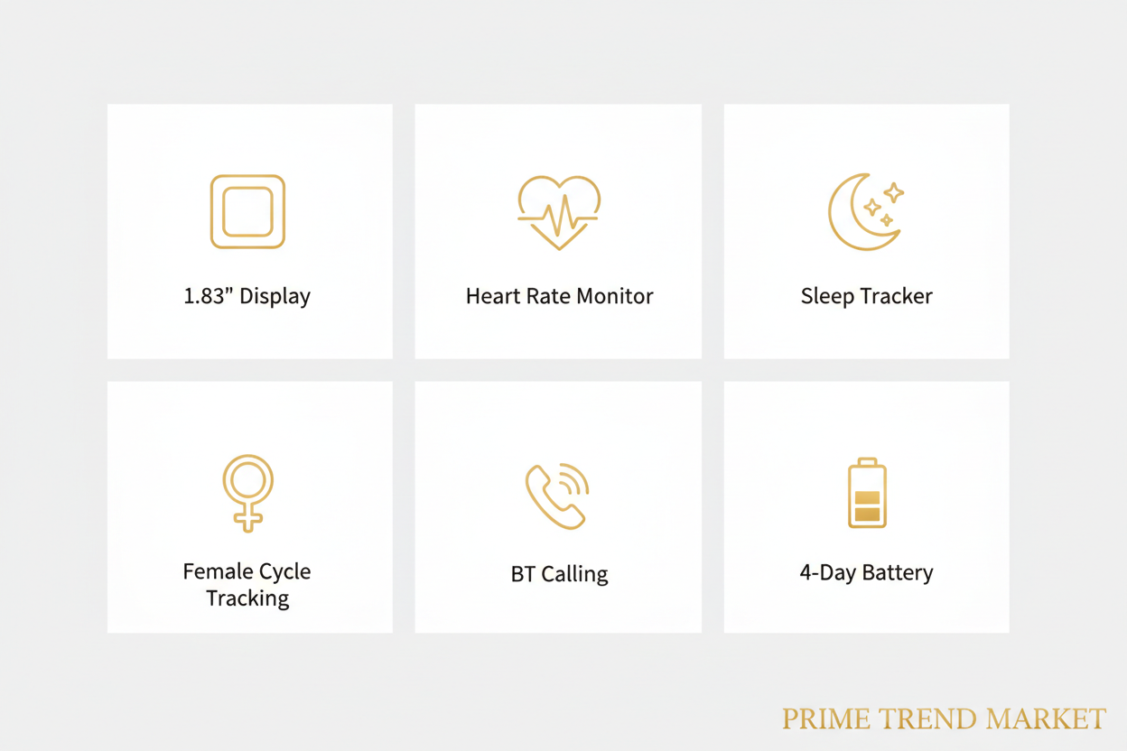 SmartWatch 1.83" BT Fitness Tracker — Heart Rate, Sleep Monitor, BT Calling | Pink & Silver — Prime Trend Market