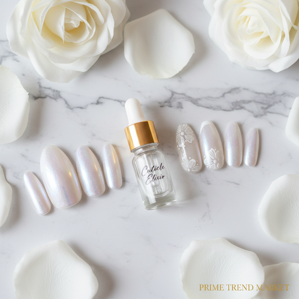 Bridal Nail Bundle — Aurora White + French Flower Press-On Nails + Cuticle Oil — Prime Trend Market
