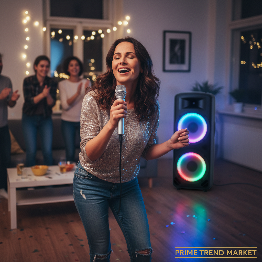 Portable Wireless Party Speaker | LED Light Show | 2 Wireless Mics | 80W Bass | Remote Control | TWS — Eliza & Tuan