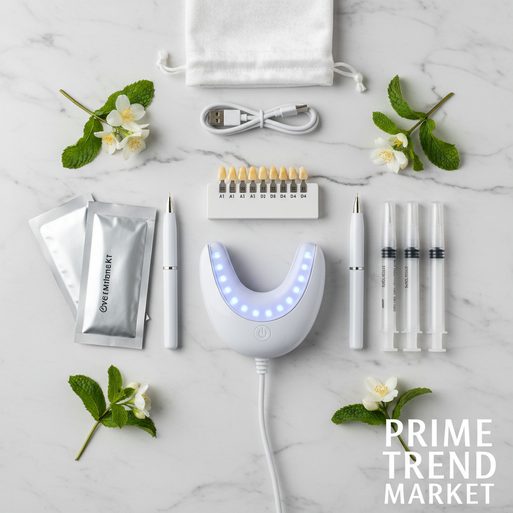 LED Teeth Whitening Kit — 32 LED Accelerator, Strips, Pens, Gel & U-Shaped Tray | Complete System — Prime Trend Market