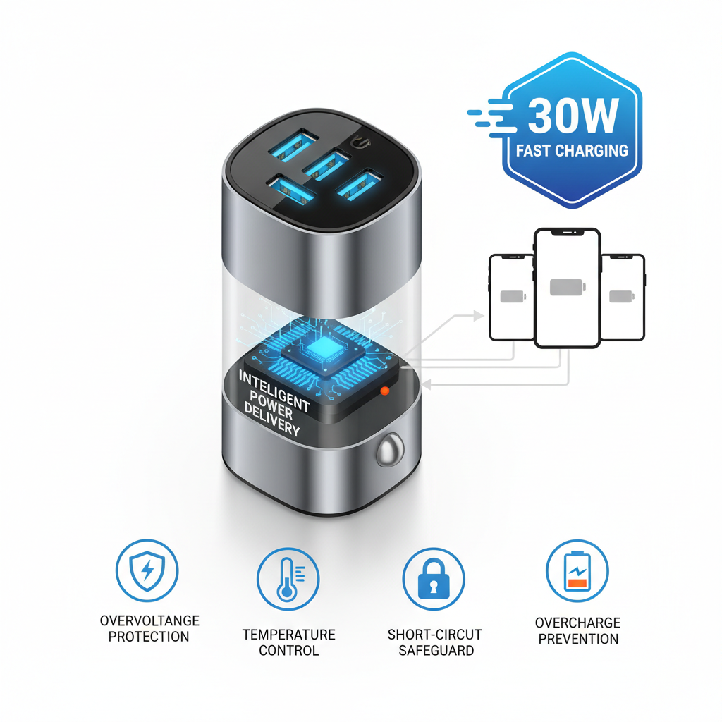 3-Port USB Car Charger 30W — Fast Charge iPhone 16, 15, 14 & More — Eliza & Tuan