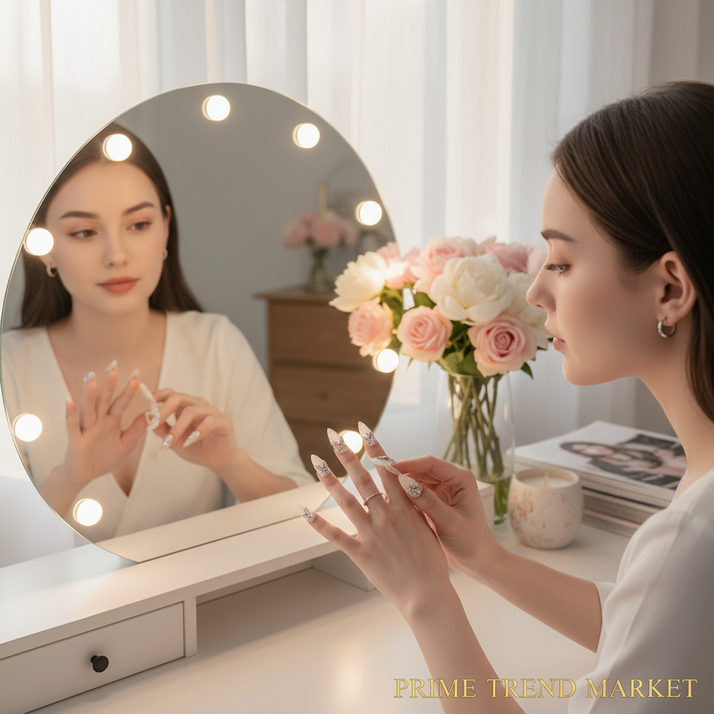 White Flower Diamond Butterfly Press-On Nails — 24 PCS Long Square, Bridal & Everyday Glam — Prime Trend Market