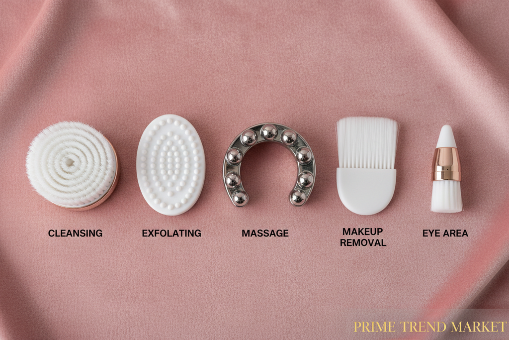 Facial Cleansing Brush with 5 Brush Heads — Waterproof Spin Brush for Deep Pore Cleansing — Prime Trend Market