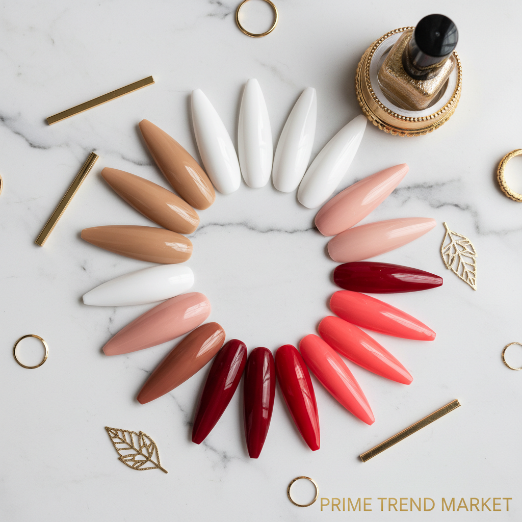 Long Almond Press-On Nails — Solid Color Salon Nails | 12 Styles — Prime Trend Market