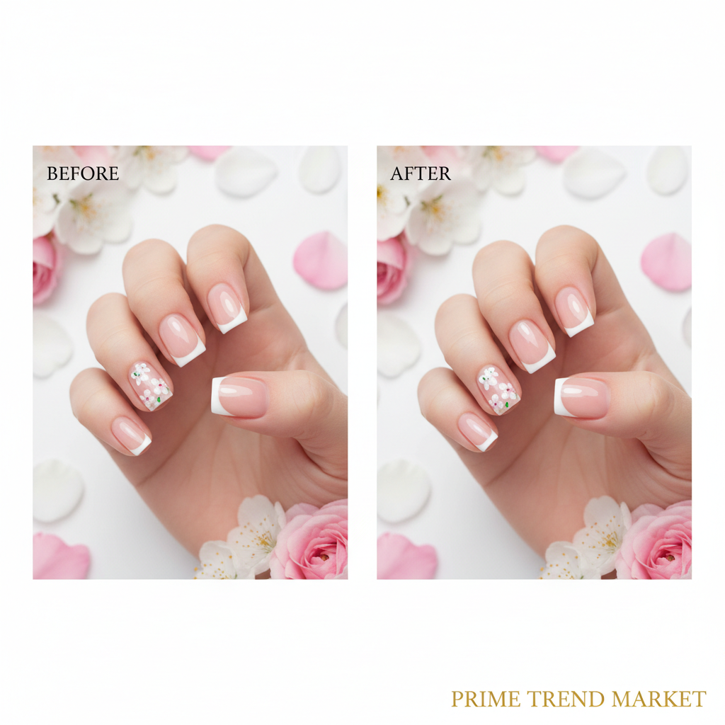 French Flower Press-On Nails – 24 PCS Short Square | Acrylic Full Cover, Reusable — Prime Trend Market