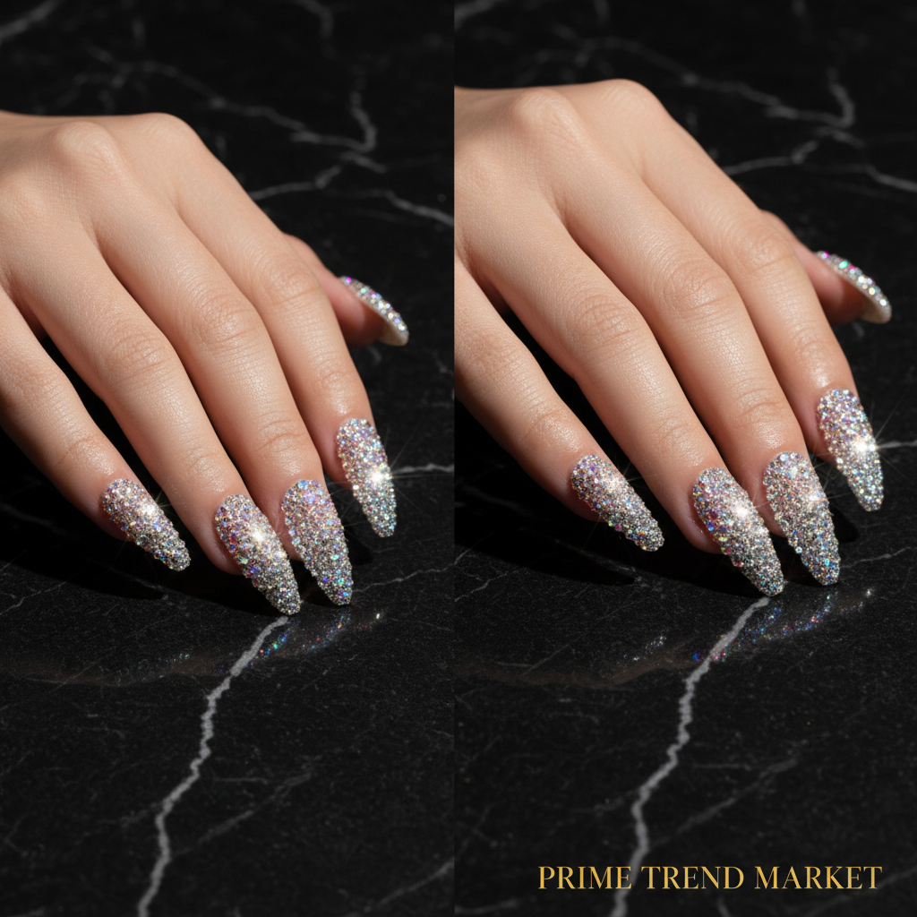 Rhinestone Crystal Cascade Press On Nails – Glitter Gradient PMMA Acrylic, Bling Luxury Nails — Prime Trend Market