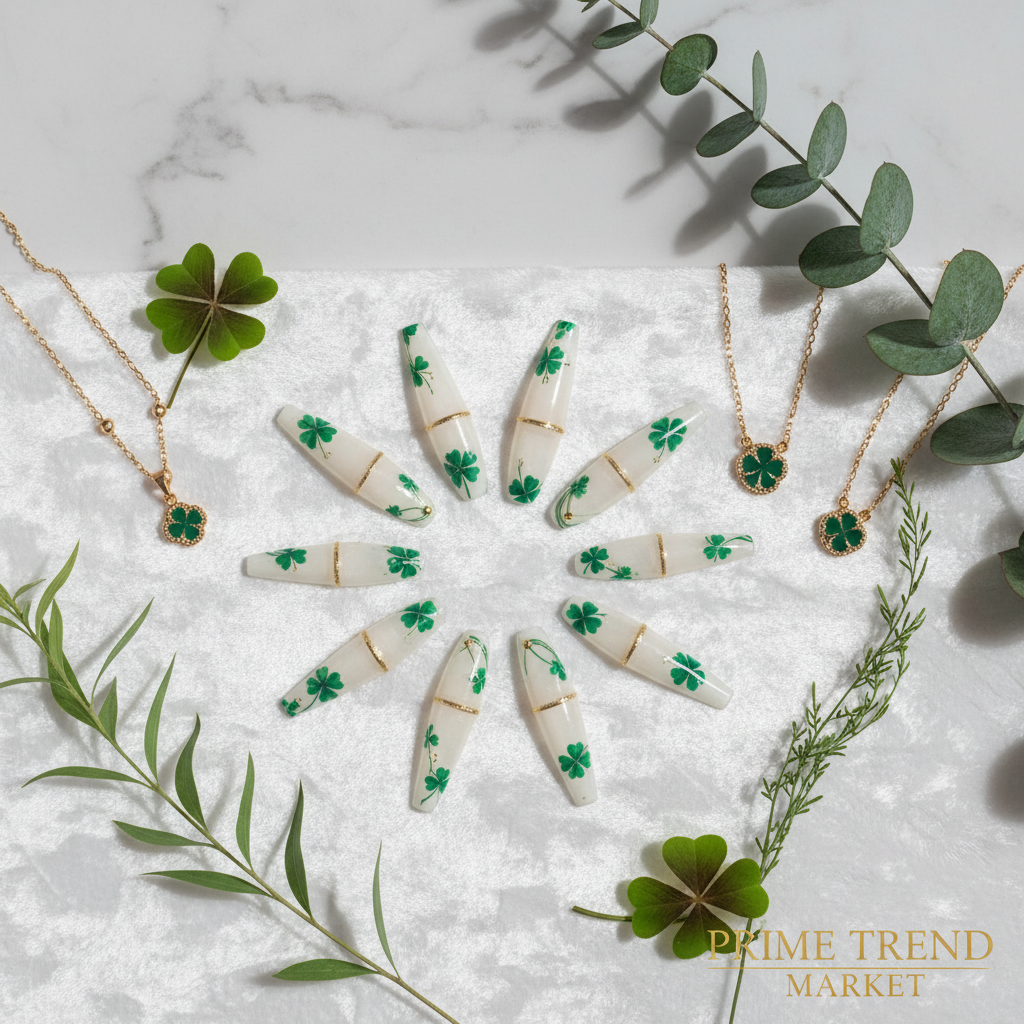 Clover Nail Art Press-On Nails – 24 PCS Long Water Pipe Shape | Full Cover ABS Acrylic — Prime Trend Market