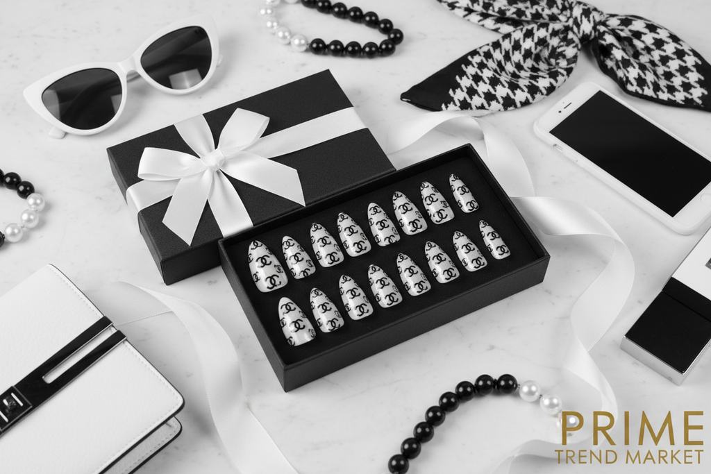 24 PCS Black & White Long Square Press On Nails – Water Pipe CC Nail Art Tips — Prime Trend Market