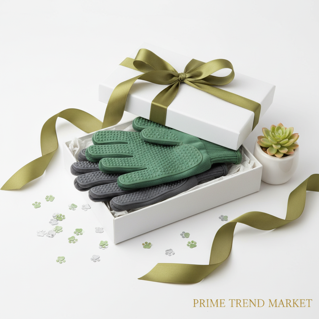 Pet Grooming Gloves — Cat & Dog Hair Removal Massage Brush (Gray & Green) — Prime Trend Market