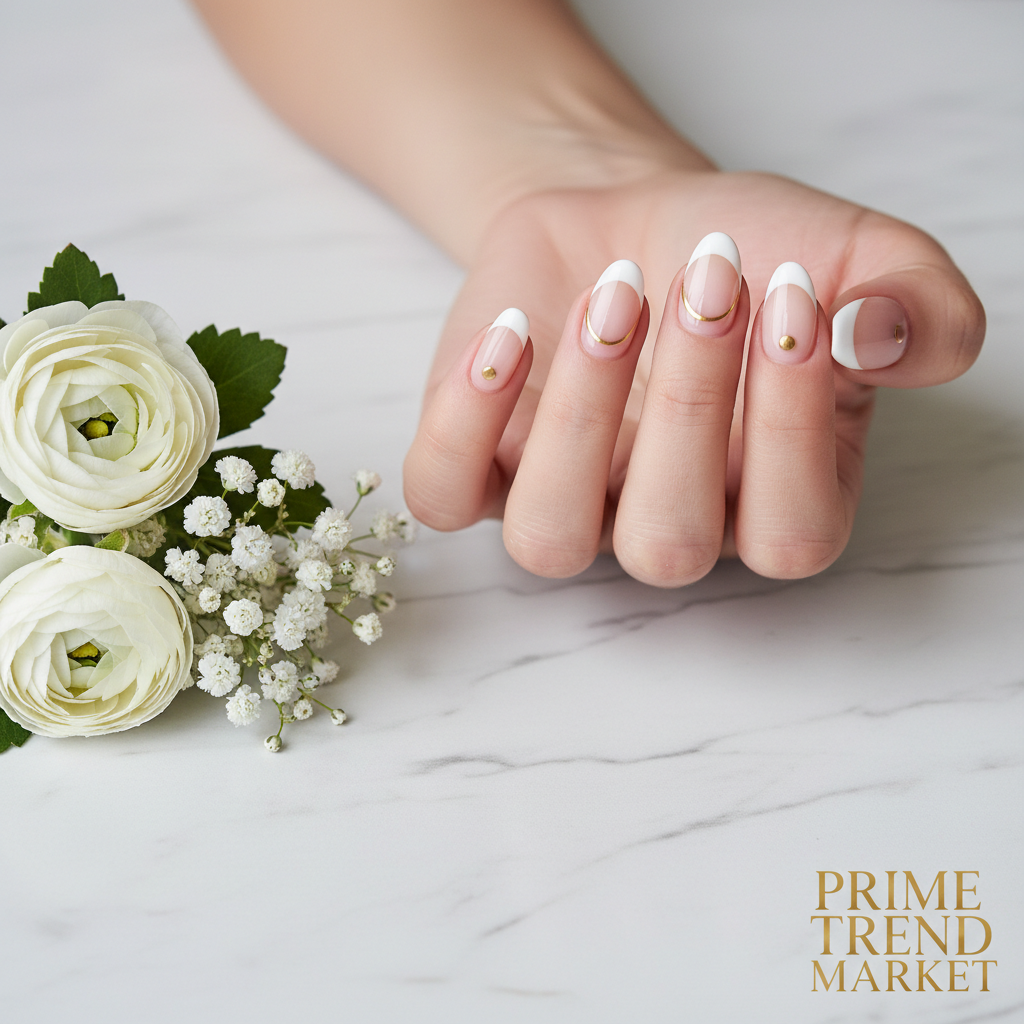 Minimalist Circle Press On Nails — 24 PCS Short Almond & Oval French Tip | Glue-On Fake Nails — Prime Trend Market