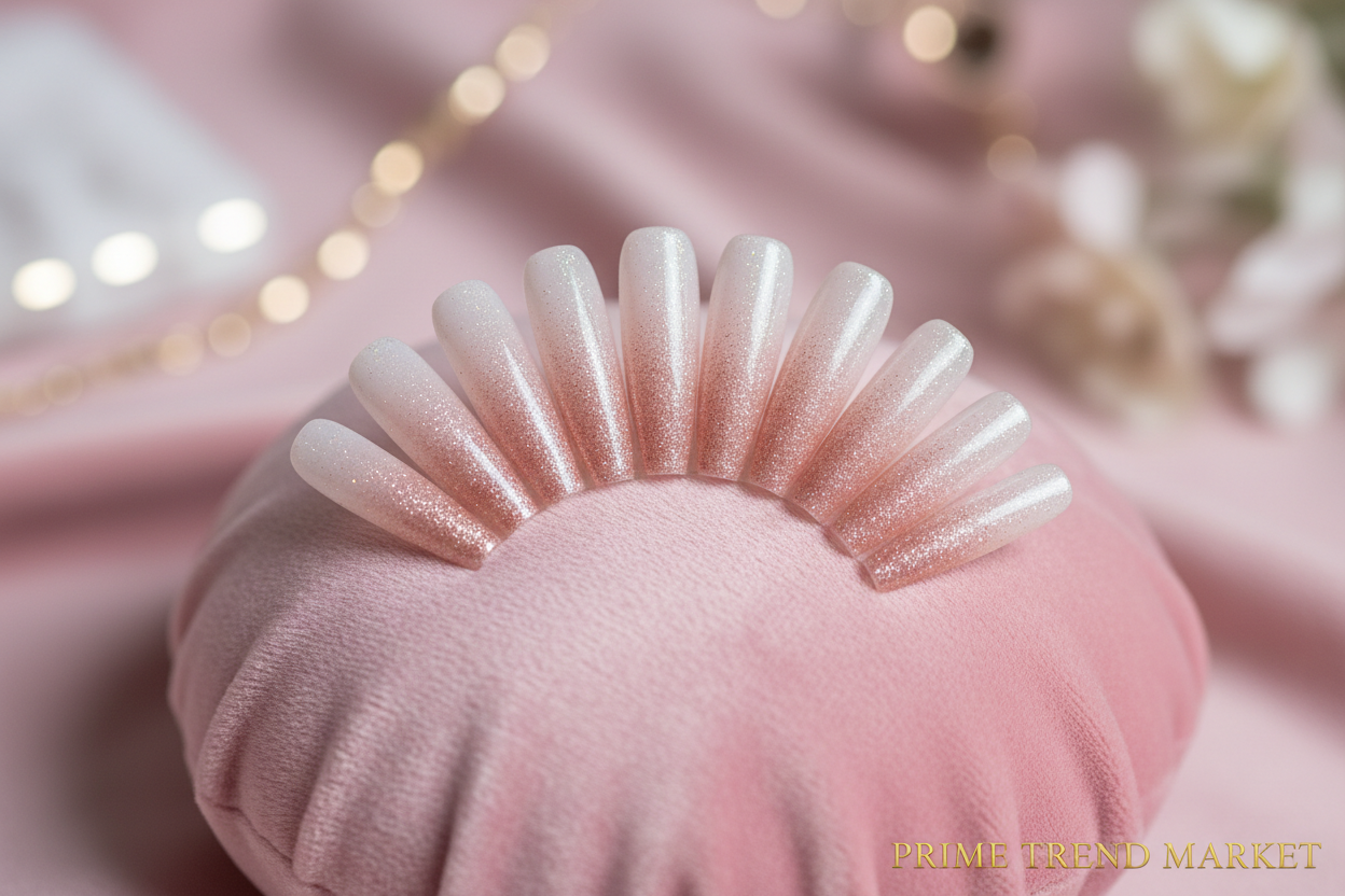 Ballet Gradient Glitter Coffin Press-On Nails — Trapezoidal Nail Art False Nails — Prime Trend Market