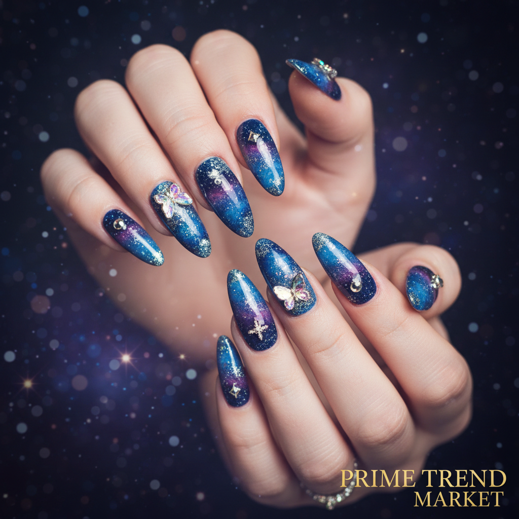 Celestial Nail Art Bundle — Diamond Butterfly + Ombre Galaxy + Planet Diamond Star Press-Ons — Prime Trend Market